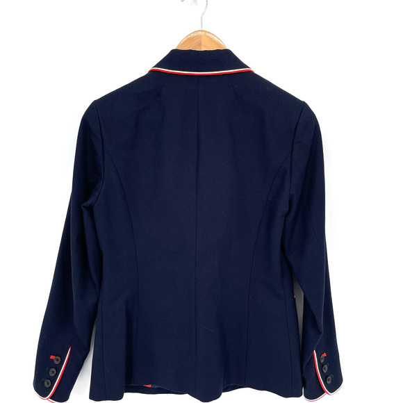 Boden Navy Blue Red Contrast Lilah Single Breasted Cotton Blazer Jacket Size 6 - Picture 5 of 8